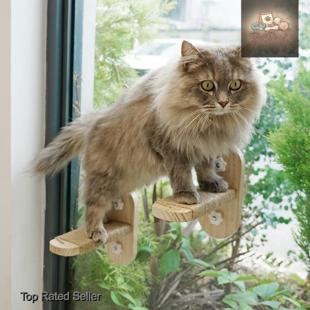 Cat Window Perch Stairs Sturdy Sisal Wood Step Indoor Kitty Seat